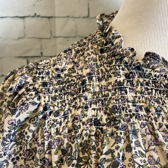 Free People Lela Blouse XS Floral Smocked Semi Sheer Cottagecore Boho Prairie - Picture 11 of 16